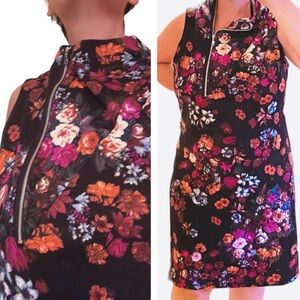 Beautiful 1X printed knit dress w/collar zipper detail midi